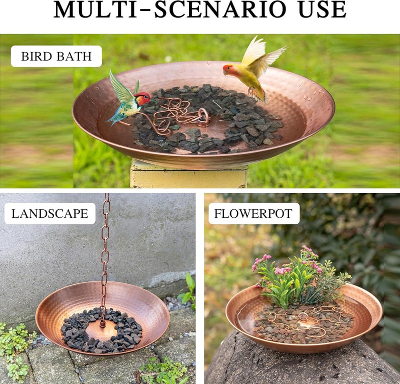 Voltogar Store Rain Chain Basin, Anchoring Basin for Rain Chain, Metal Bowl for Rain Chain Downspout Gutters, Rain Basin for Outdoor Garden, Lawn & Patio Water Feature, 11 Inches Diameter, Gold - Image 5
